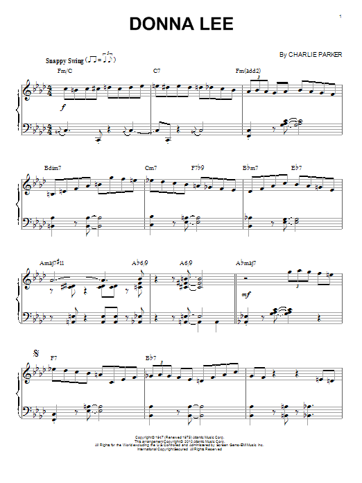 Preview Charlie Parker Donna Lee (arr. Brent Edstrom) Unclassified sheet music, notes and chords for Piano, SKU: 97250 sheet music, piano notes, chords, guitar tabs, score, transpose, transcribe, how to play, guide, download, learn, tutorial, progression, song, artist, awards, billboard, mtv, vh1, tour, single, album, release