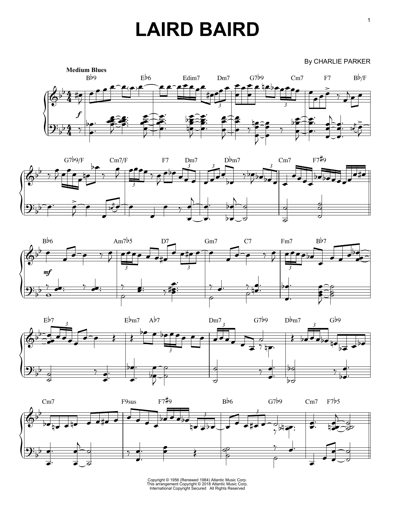 Download Charlie Parker Laird Baird sheet music and printable PDF score & Jazz music notes