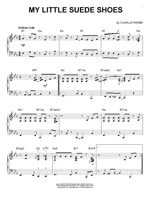Preview Charlie Parker My Little Suede Shoes (arr. Brent Edstrom) Jazz sheet music, notes and chords for Piano, SKU: 164641 sheet music, piano notes, chords, guitar tabs, score, transpose, transcribe, how to play, guide, download, learn, tutorial, progression, song, artist, awards, billboard, mtv, vh1, tour, single, album, release