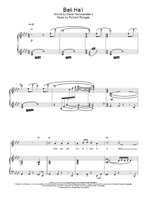 Preview Charlotte Church Bali Ha'i Post-1900 sheet music, notes and chords for Piano, Vocal & Guitar, SKU: 21674 Download Charlotte Church Bali Ha'i sheet music and printable PDF score & Post-1900 music notes