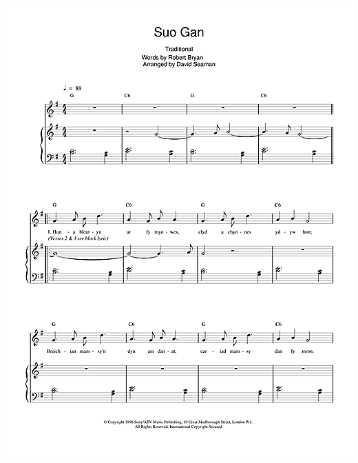 Preview Charlotte Church Suo Gan Post-1900 sheet music, notes and chords for Piano, Vocal & Guitar, SKU: 17469 sheet music, piano notes, chords, guitar tabs, score, transpose, transcribe, how to play, guide, download, learn, tutorial, progression, song, artist, awards, billboard, mtv, vh1, tour, single, album, release