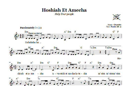 Preview Chasidic Hoshiah Et Amecha (Help Your People) Religious sheet music, notes and chords for Melody Line, Lyrics & Chords, SKU: 66594 Download Chasidic Hoshiah Et Amecha (Help Your People) sheet music and printable PDF score & Religious music notes