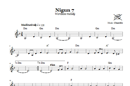Preview Chasidic Nigun 7 (Wordless Melody) Religious sheet music, notes and chords for Melody Line, Lyrics & Chords, SKU: 66602 Download Chasidic Nigun 7 (Wordless Melody) sheet music and printable PDF score & Religious music notes