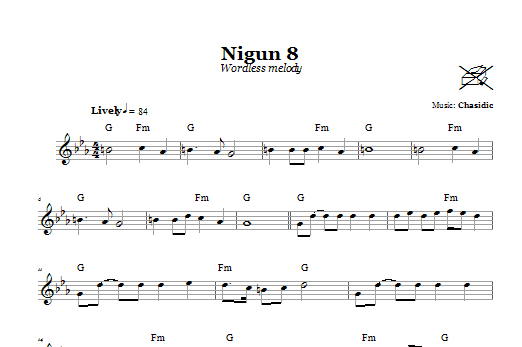 Preview Chasidic Nigun 8 (Wordless Melody) Religious sheet music, notes and chords for Melody Line, Lyrics & Chords, SKU: 66603 Download Chasidic Nigun 8 (Wordless Melody) sheet music and printable PDF score & Religious music notes