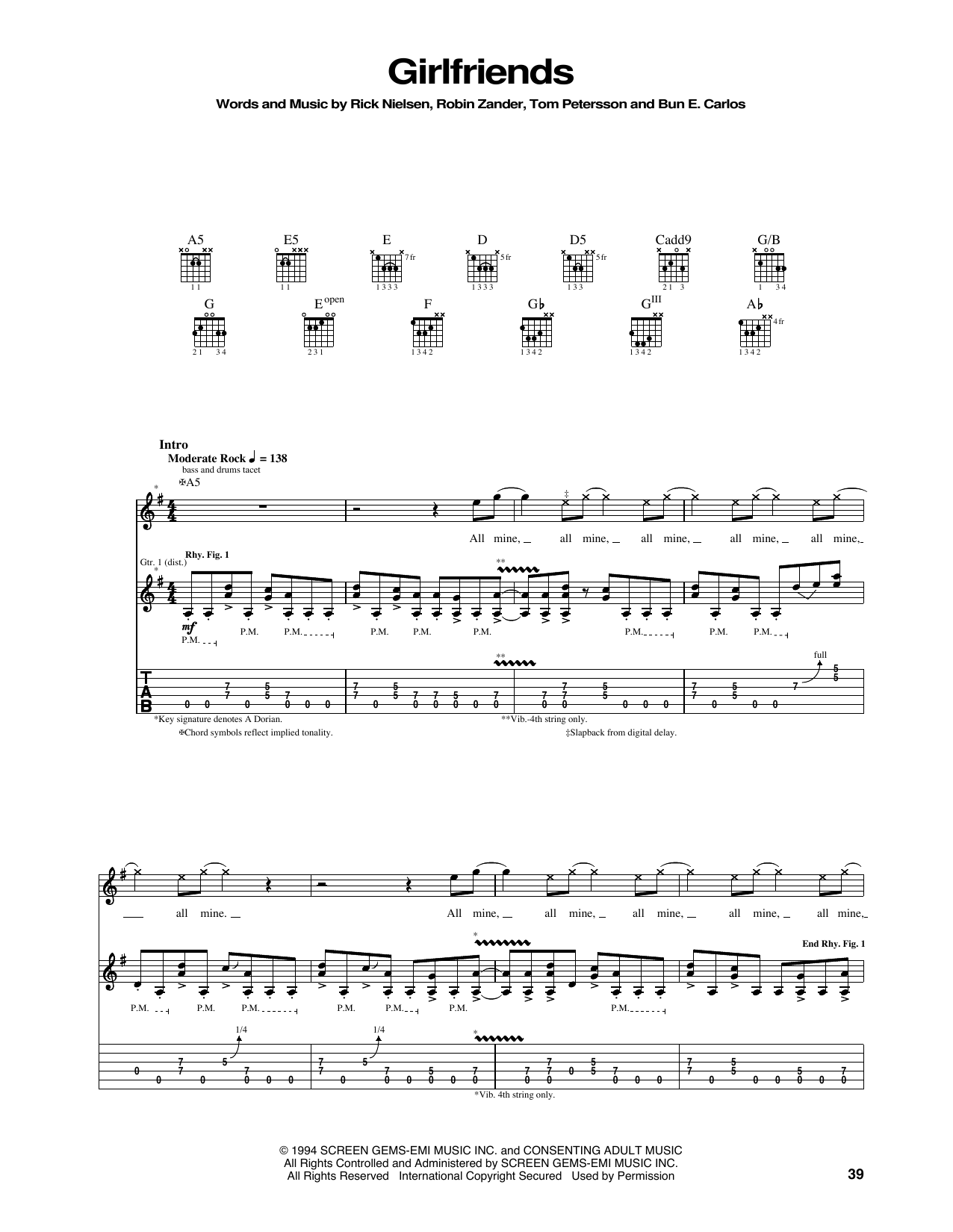 Preview Cheap Trick Girlfriends Pop sheet music, notes and chords for Guitar Tab, SKU: 160606 sheet music, piano notes, chords, guitar tabs, score, transpose, transcribe, how to play, guide, download, learn, tutorial, progression, song, artist, awards, billboard, mtv, vh1, tour, single, album, release