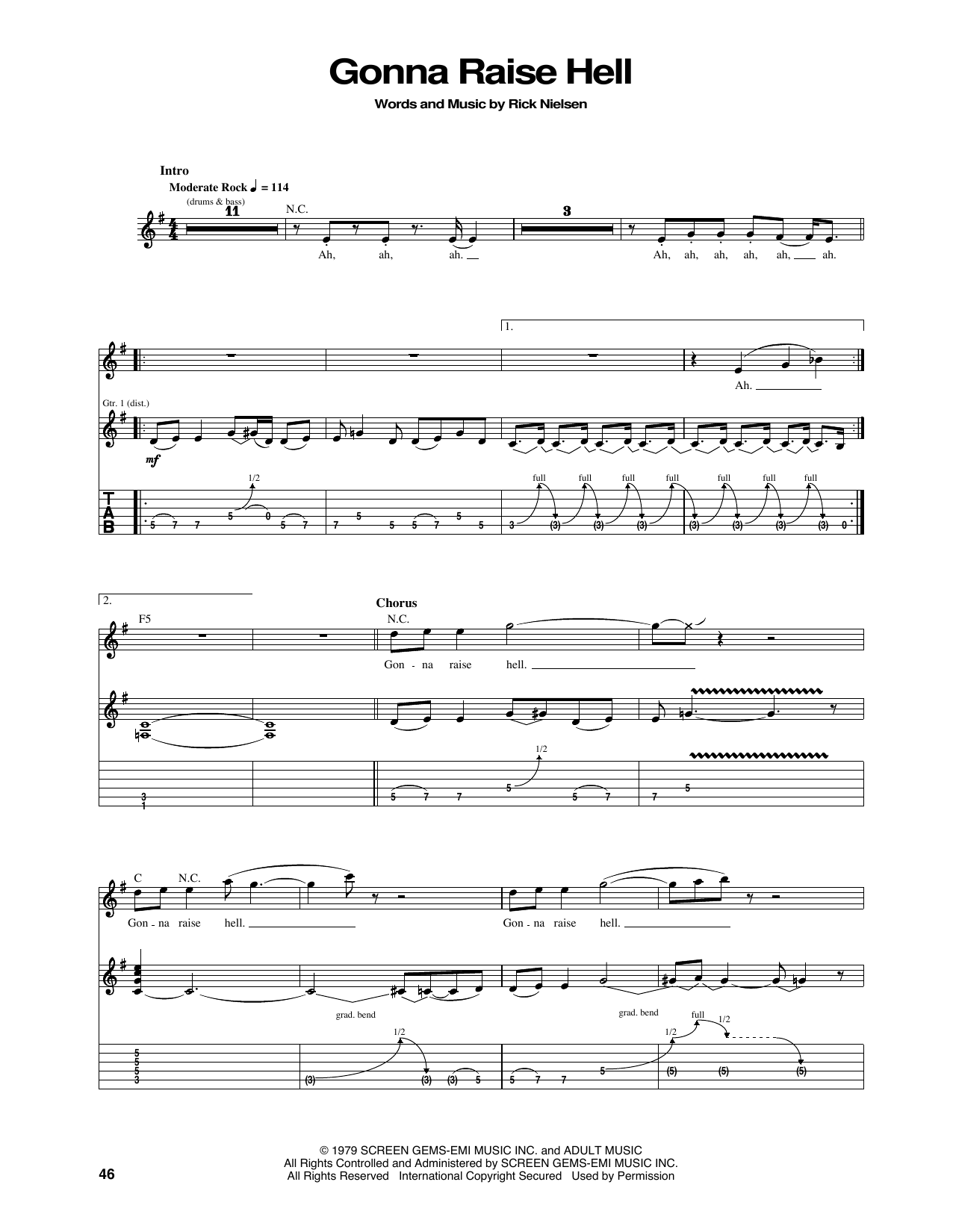Preview Cheap Trick Gonna Raise Hell Pop sheet music, notes and chords for Guitar Tab, SKU: 160612 sheet music, piano notes, chords, guitar tabs, score, transpose, transcribe, how to play, guide, download, learn, tutorial, progression, song, artist, awards, billboard, mtv, vh1, tour, single, album, release
