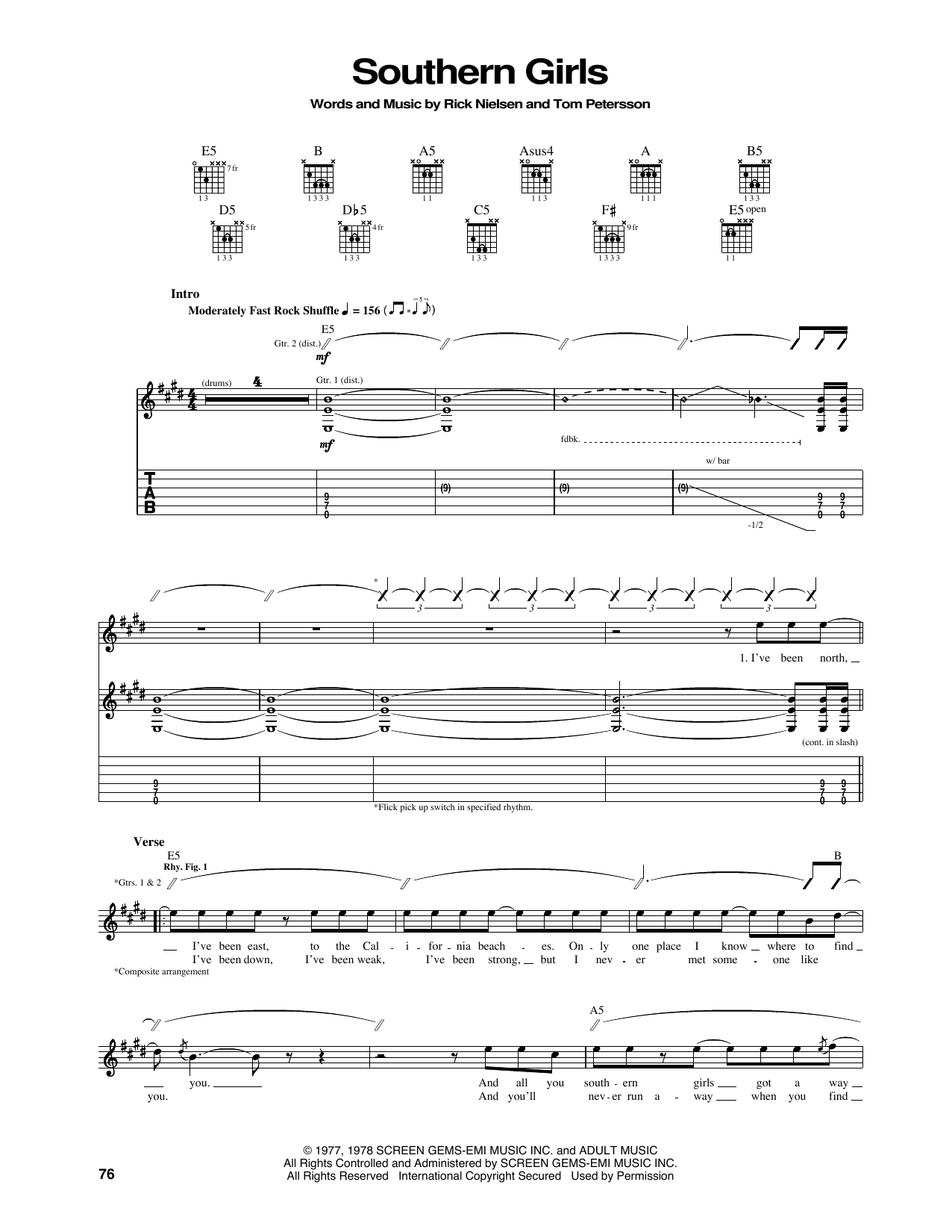 Preview Cheap Trick Southern Girls Pop sheet music, notes and chords for Guitar Tab, SKU: 160629 sheet music, piano notes, chords, guitar tabs, score, transpose, transcribe, how to play, guide, download, learn, tutorial, progression, song, artist, awards, billboard, mtv, vh1, tour, single, album, release