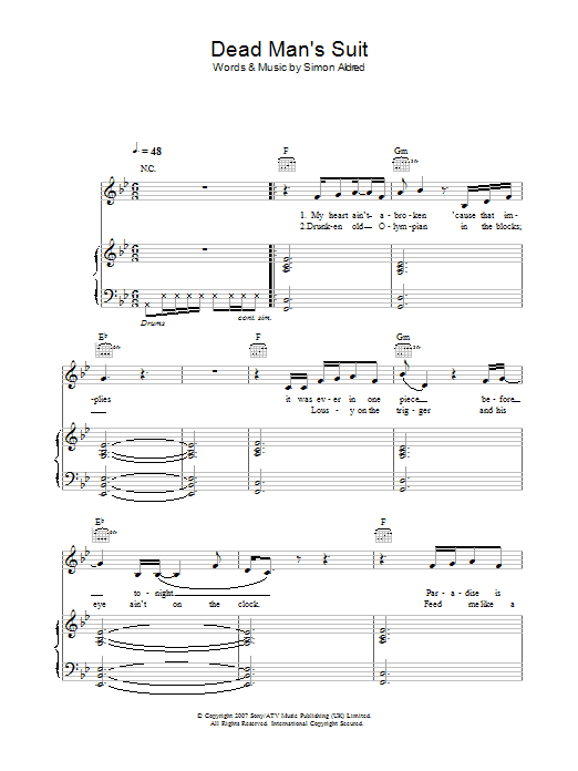 Download Cherry Ghost Dead Man's Suit sheet music and printable PDF score & Rock music notes