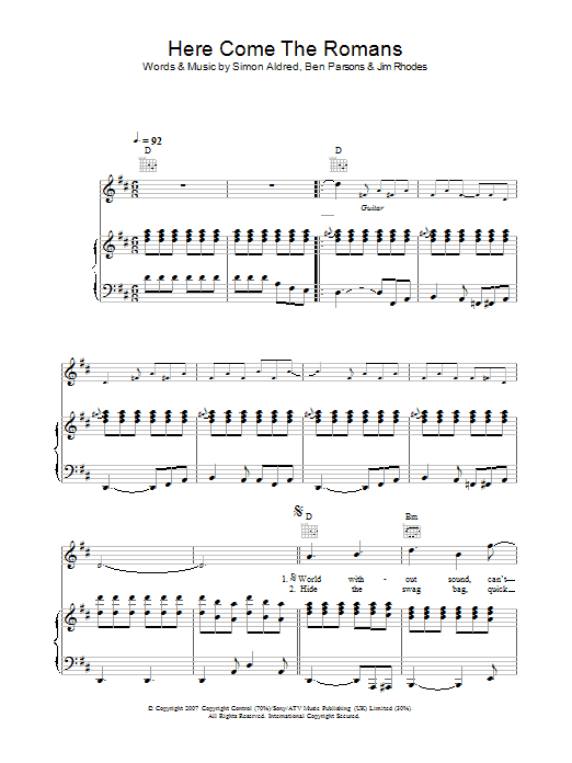 Download Cherry Ghost Here Come The Romans sheet music and printable PDF score & Rock music notes