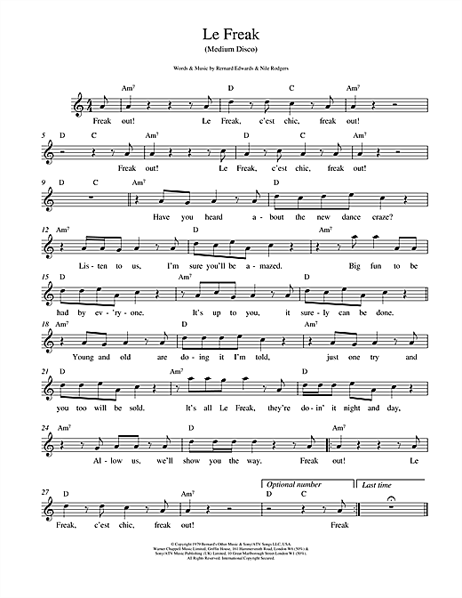 Preview Chic Le Freak Film and TV sheet music, notes and chords for Bass Guitar Tab, SKU: 51222 sheet music, piano notes, chords, guitar tabs, score, transpose, transcribe, how to play, guide, download, learn, tutorial, progression, song, artist, awards, billboard, mtv, vh1, tour, single, album, release