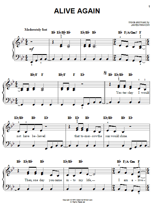 Preview Chicago Alive Again Pop sheet music, notes and chords for Easy Piano, SKU: 25426 Download Chicago Alive Again sheet music and printable PDF score & Pop music notes