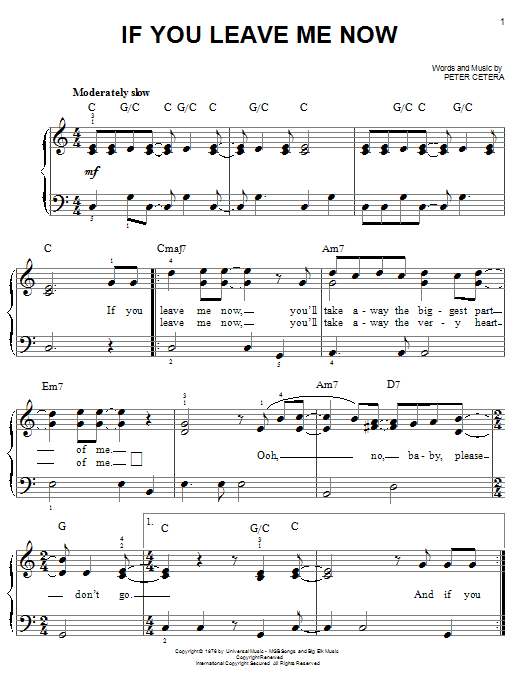 Download Chicago If You Leave Me Now sheet music and printable PDF score & Rock music notes