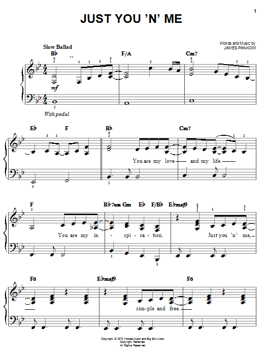 Preview Chicago Just You 'N' Me Rock sheet music, notes and chords for Piano, Vocal & Guitar (Right-Hand Melody), SKU: 51753 sheet music, piano notes, chords, guitar tabs, score, transpose, transcribe, how to play, guide, download, learn, tutorial, progression, song, artist, awards, billboard, mtv, vh1, tour, single, album, release