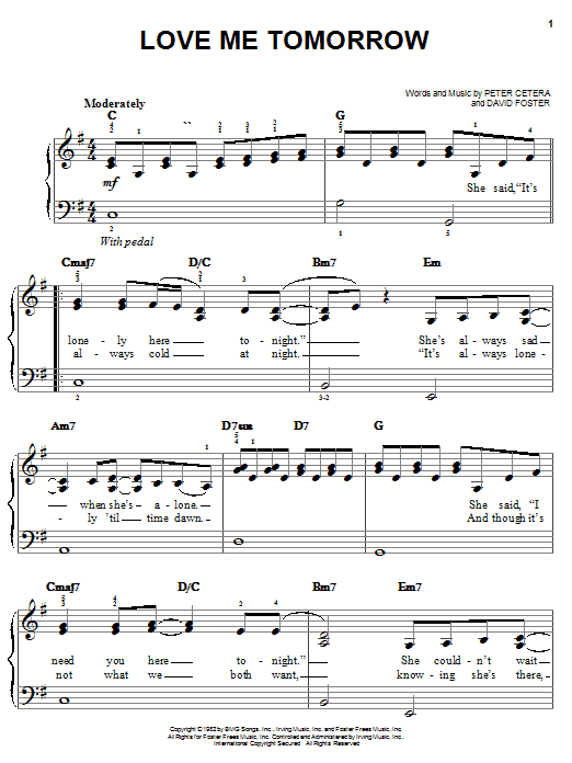 Download Chicago Love Me Tomorrow sheet music and printable PDF score & Rock music notes