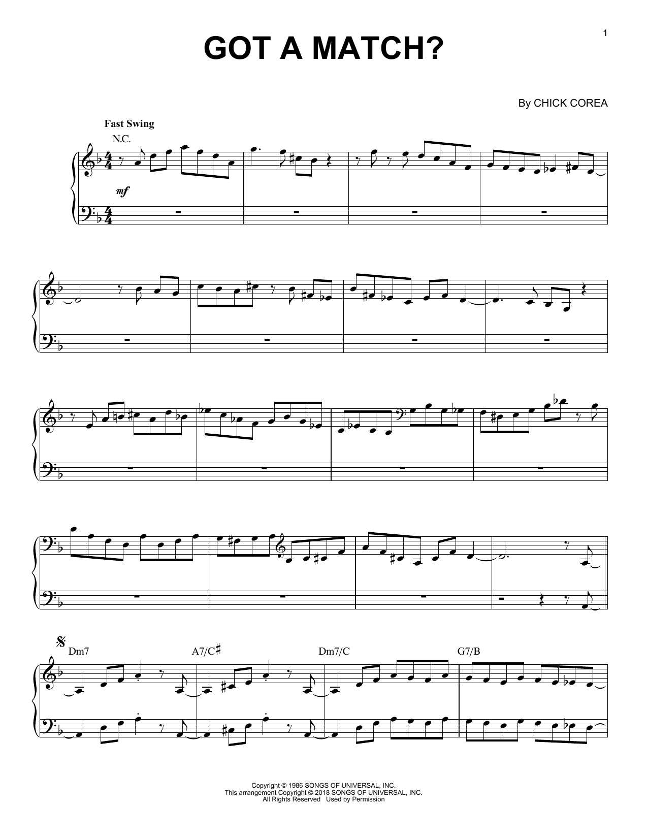 Chick Corea Elektric Band Got A Match? Sheet Music & Chords for Piano Solo - Download or Print PDF