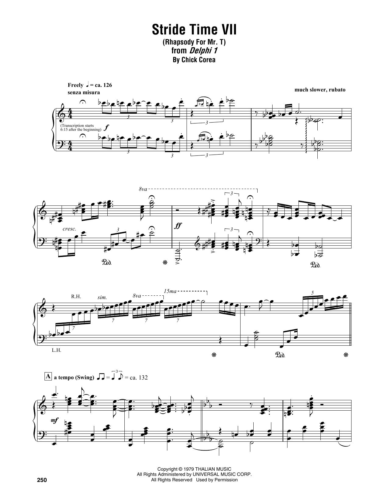 Chick Corea Stride Time VII (Rhapsody For Mr. T) Sheet Music & Chords for Piano Transcription - Download or Print PDF