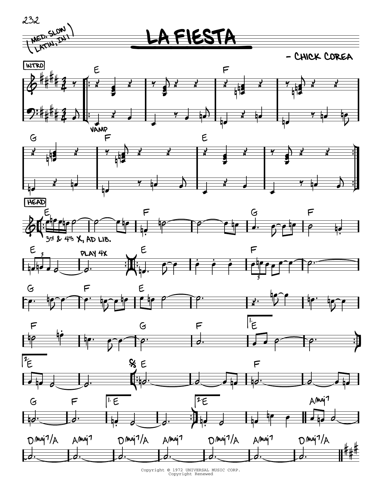 Download Chick Corea La Fiesta sheet music and printable PDF score & Jazz music notes