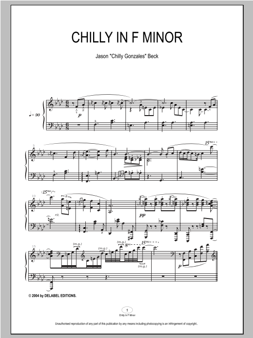 Preview Chilly Gonzales Chilly In F Minor Pop sheet music, notes and chords for Piano, SKU: 93928 sheet music, piano notes, chords, guitar tabs, score, transpose, transcribe, how to play, guide, download, learn, tutorial, progression, song, artist, awards, billboard, mtv, vh1, tour, single, album, release