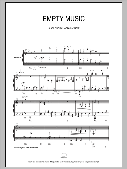 Preview Chilly Gonzales Empty Music Pop sheet music, notes and chords for Piano, SKU: 93927 sheet music, piano notes, chords, guitar tabs, score, transpose, transcribe, how to play, guide, download, learn, tutorial, progression, song, artist, awards, billboard, mtv, vh1, tour, single, album, release