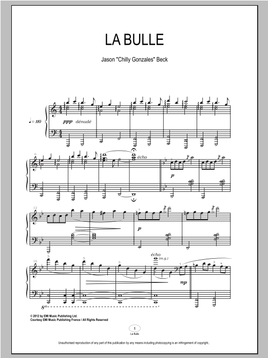 Preview Chilly Gonzales La Bulle Classical sheet music, notes and chords for Piano, SKU: 94491 sheet music, piano notes, chords, guitar tabs, score, transpose, transcribe, how to play, guide, download, learn, tutorial, progression, song, artist, awards, billboard, mtv, vh1, tour, single, album, release