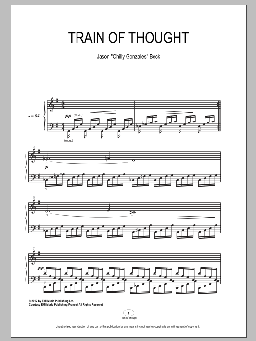 Preview Chilly Gonzales Train Of Thought Classical sheet music, notes and chords for Piano, SKU: 94481 sheet music, piano notes, chords, guitar tabs, score, transpose, transcribe, how to play, guide, download, learn, tutorial, progression, song, artist, awards, billboard, mtv, vh1, tour, single, album, release