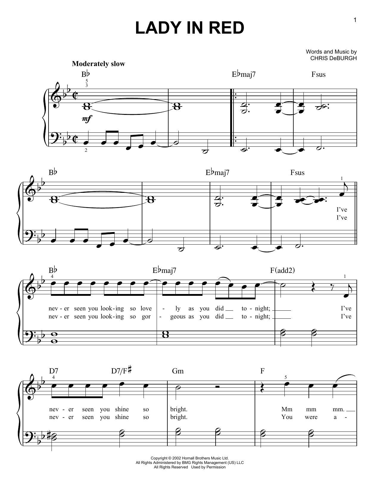 Download Chris de Burgh The Lady In Red sheet music and printable PDF score & Pop music notes