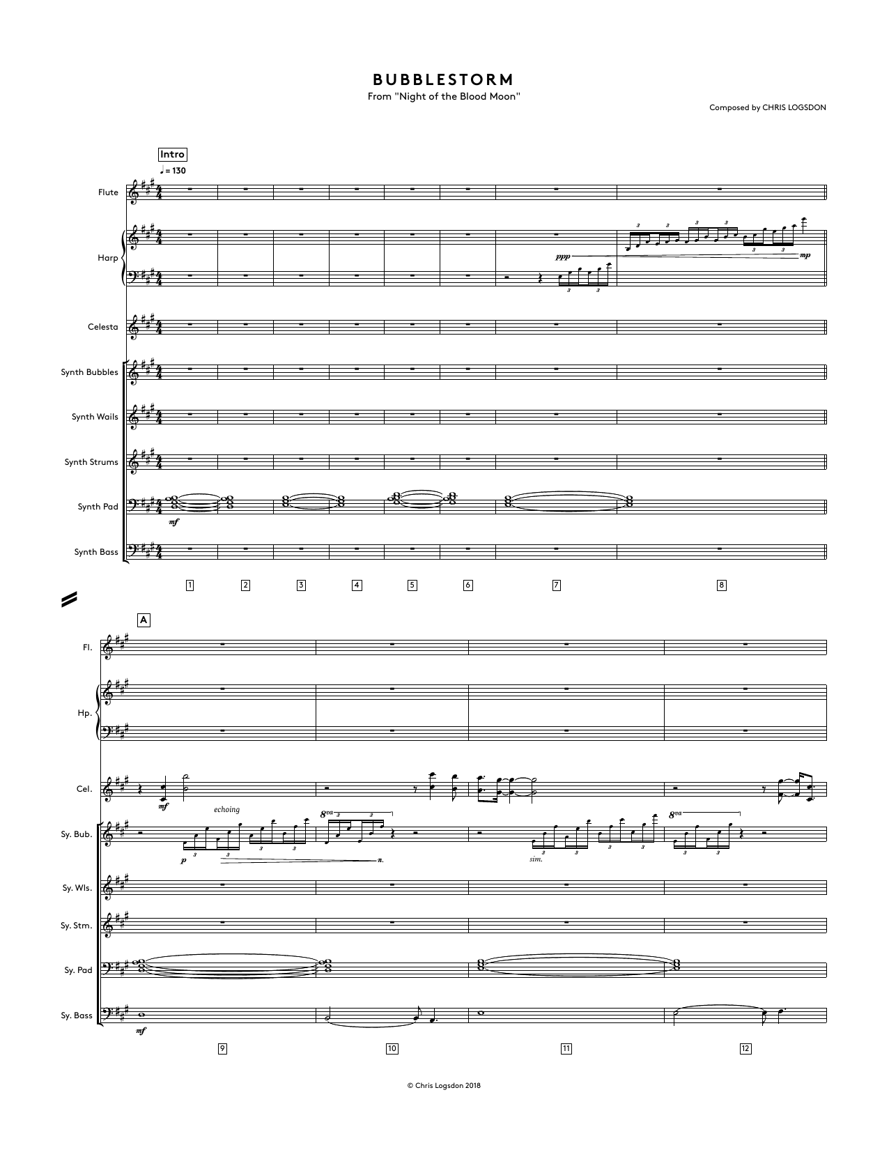 Chris Logsdon Bubblestorm (from Night of the Blood Moon) - Full Score Sheet Music & Chords for Performance Ensemble - Download or Print PDF