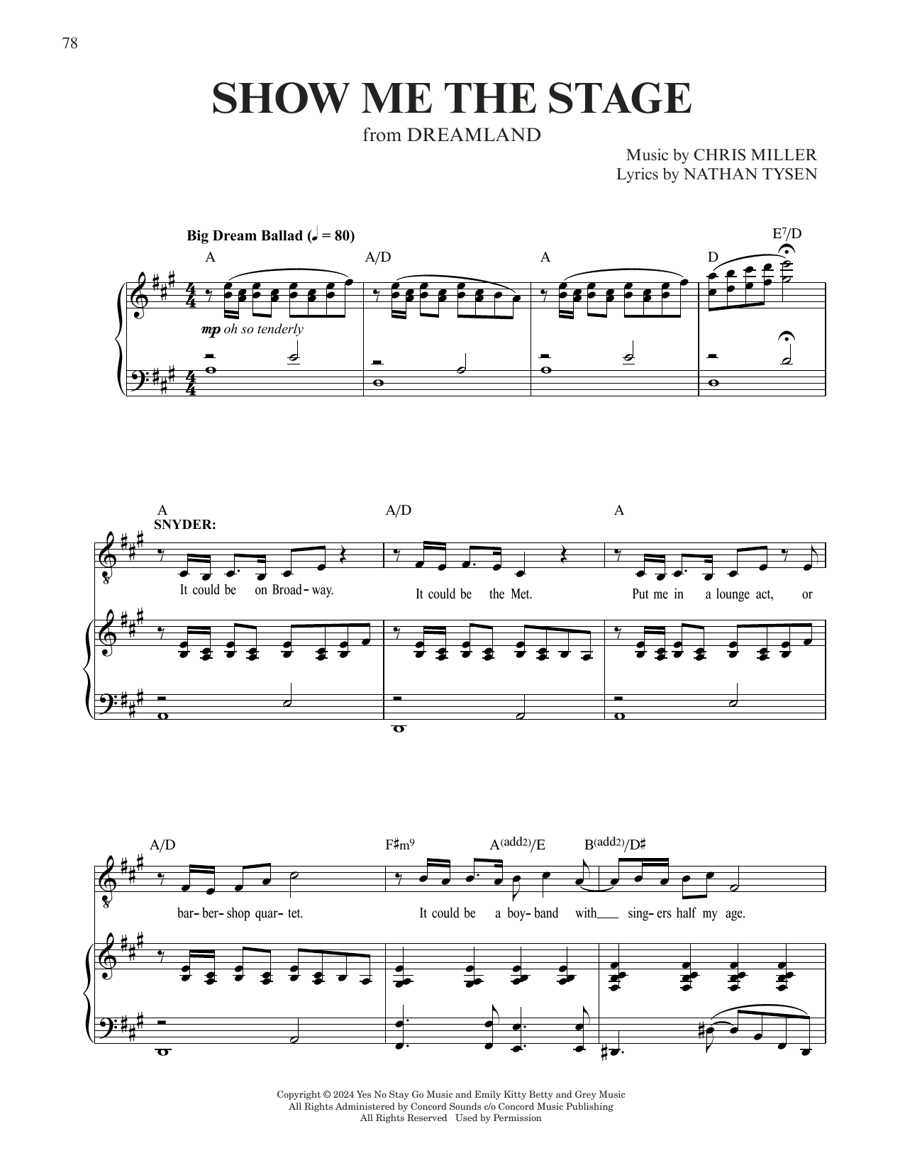 Chris Miller & Nathan Tysen Show Me The Stage (from Dreamland) Sheet Music & Chords for Piano & Vocal - Download or Print PDF