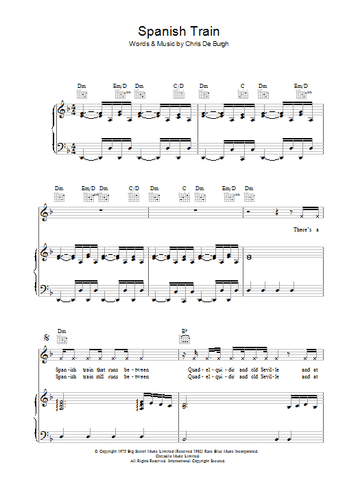 Download Chris de Burgh Spanish Train sheet music and printable PDF score & Pop music notes