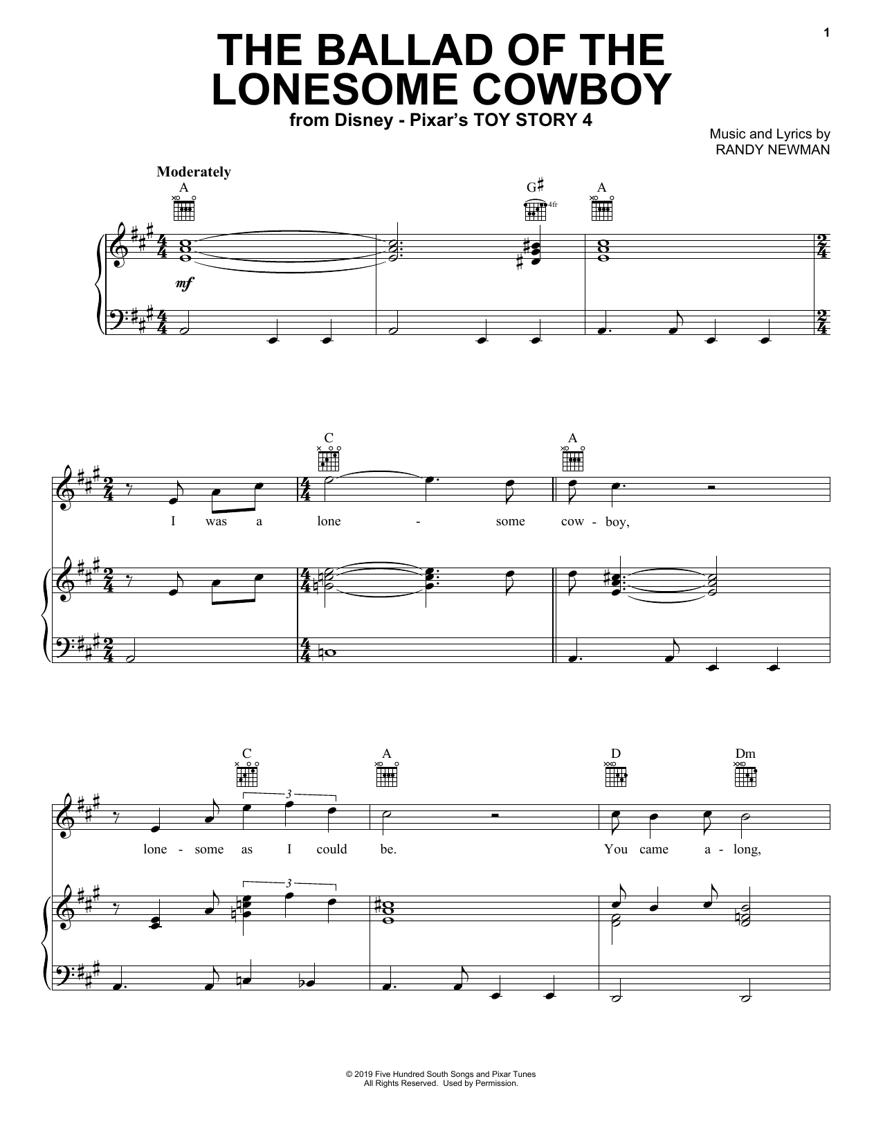 Download Chris Stapleton The Ballad Of The Lonesome Cowboy (from Toy Story 4) sheet music and printable PDF score & Disney music notes