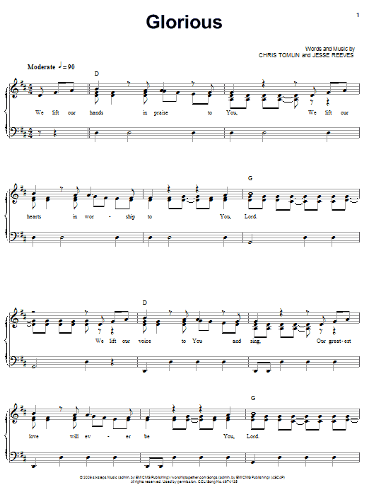 Preview Chris Tomlin Glorious Pop sheet music, notes and chords for Easy Piano, SKU: 58607 sheet music, piano notes, chords, guitar tabs, score, transpose, transcribe, how to play, guide, download, learn, tutorial, progression, song, artist, awards, billboard, mtv, vh1, tour, single, album, release