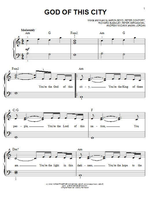 Preview Chris Tomlin God Of This City Pop sheet music, notes and chords for Easy Guitar Tab, SKU: 81988 Download Chris Tomlin God Of This City sheet music and printable PDF score & Pop music notes