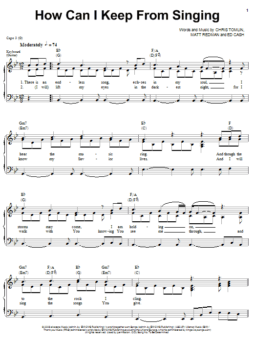 Preview Chris Tomlin How Can I Keep From Singing Pop sheet music, notes and chords for Easy Piano, SKU: 58611 sheet music, piano notes, chords, guitar tabs, score, transpose, transcribe, how to play, guide, download, learn, tutorial, progression, song, artist, awards, billboard, mtv, vh1, tour, single, album, release