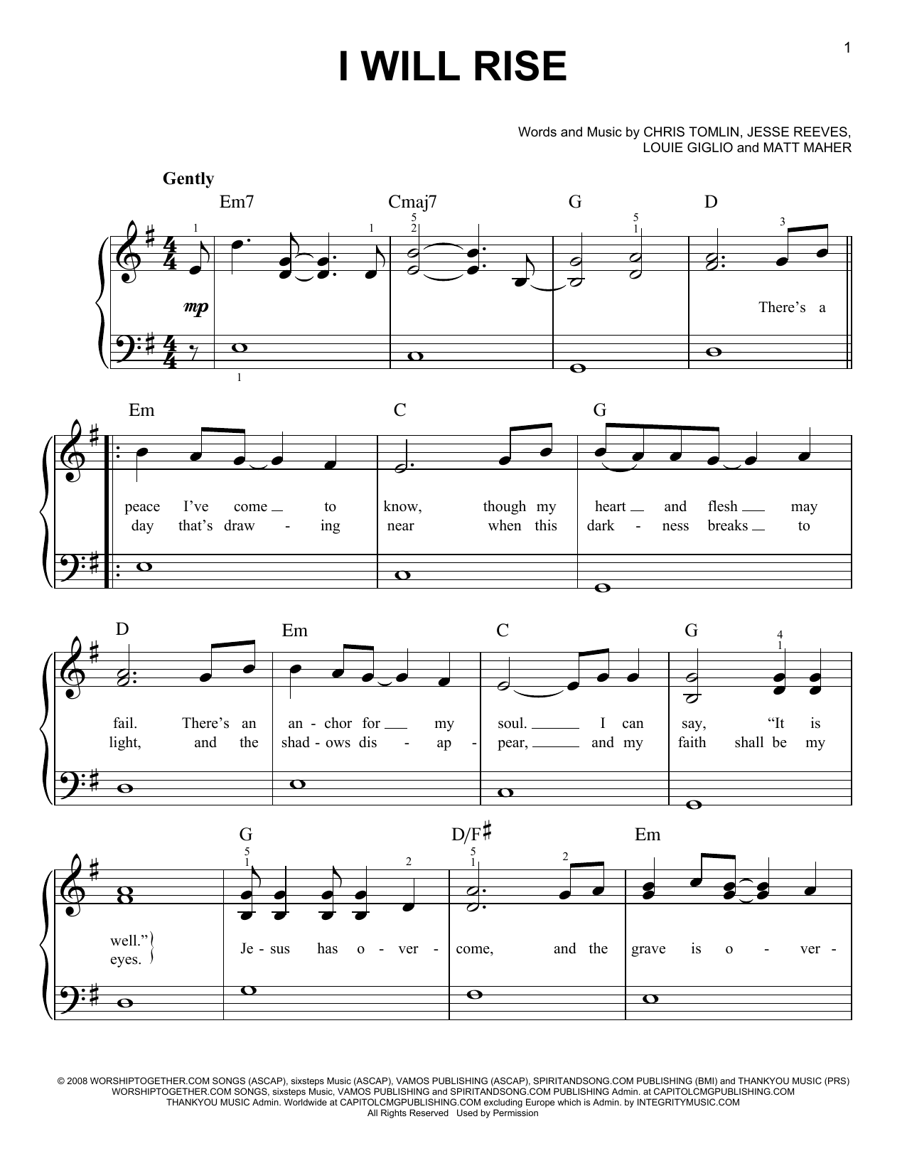 Download Chris Tomlin I Will Rise sheet music and printable PDF score & Pop music notes