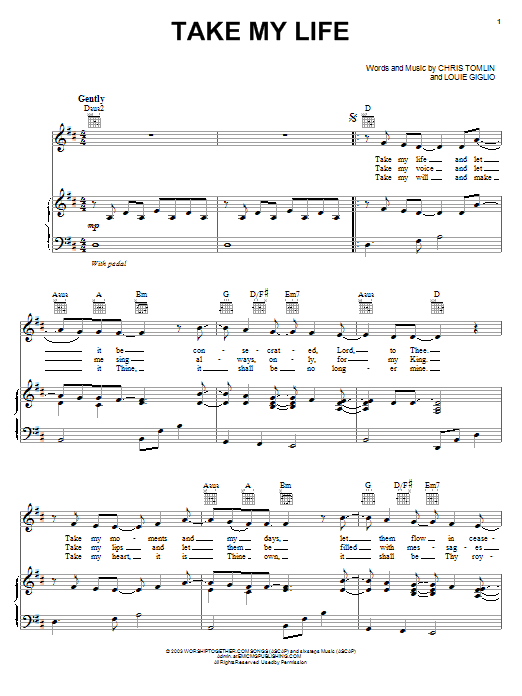 Preview Chris Tomlin Take My Life Pop sheet music, notes and chords for Easy Piano, SKU: 70001 Download Chris Tomlin Take My Life sheet music and printable PDF score & Pop music notes