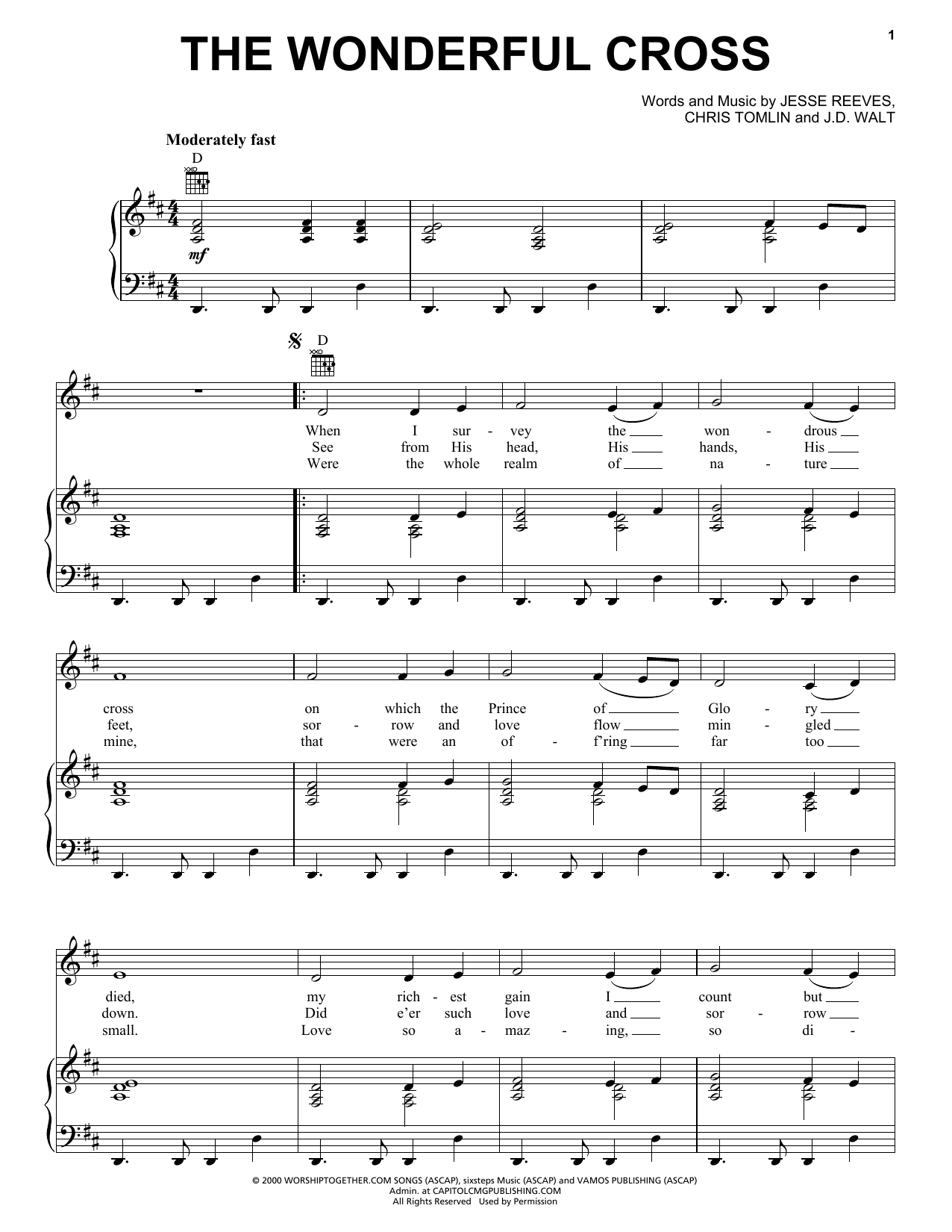 Download Phillips, Craig & Dean The Wonderful Cross sheet music and printable PDF score & Pop music notes