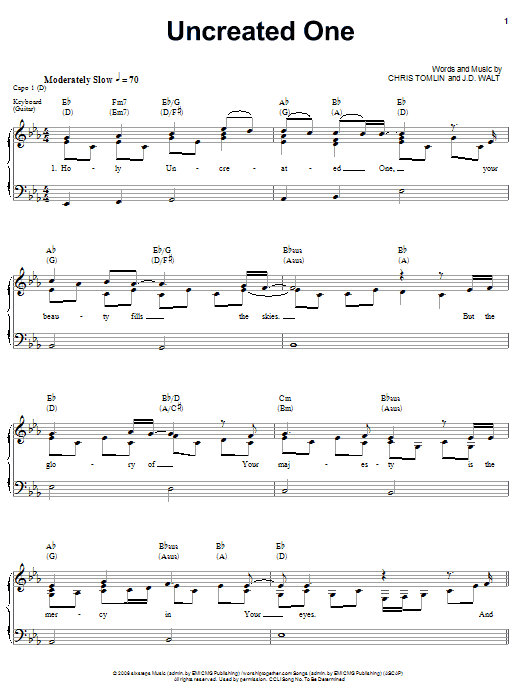 Preview Chris Tomlin Uncreated One Pop sheet music, notes and chords for Easy Guitar Tab, SKU: 58573 sheet music, piano notes, chords, guitar tabs, score, transpose, transcribe, how to play, guide, download, learn, tutorial, progression, song, artist, awards, billboard, mtv, vh1, tour, single, album, release