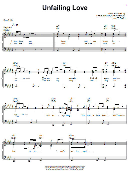 Preview Chris Tomlin Unfailing Love Pop sheet music, notes and chords for Easy Guitar, SKU: 69590 Download Chris Tomlin Unfailing Love sheet music and printable PDF score & Pop music notes
