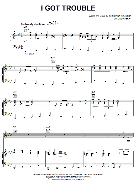 Preview Christina Aguilera I Got Trouble Pop sheet music, notes and chords for Piano, Vocal & Guitar (Right-Hand Melody), SKU: 62427 Download Christina Aguilera I Got Trouble sheet music and printable PDF score & Pop music notes