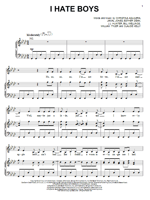 Preview Christina Aguilera I Hate Boys Pop sheet music, notes and chords for Piano, Vocal & Guitar (Right-Hand Melody), SKU: 82495 Download Christina Aguilera I Hate Boys sheet music and printable PDF score & Pop music notes