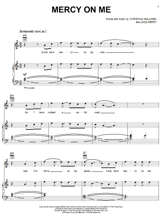 Download Christina Aguilera Mercy On Me sheet music and printable PDF score & Pop music notes