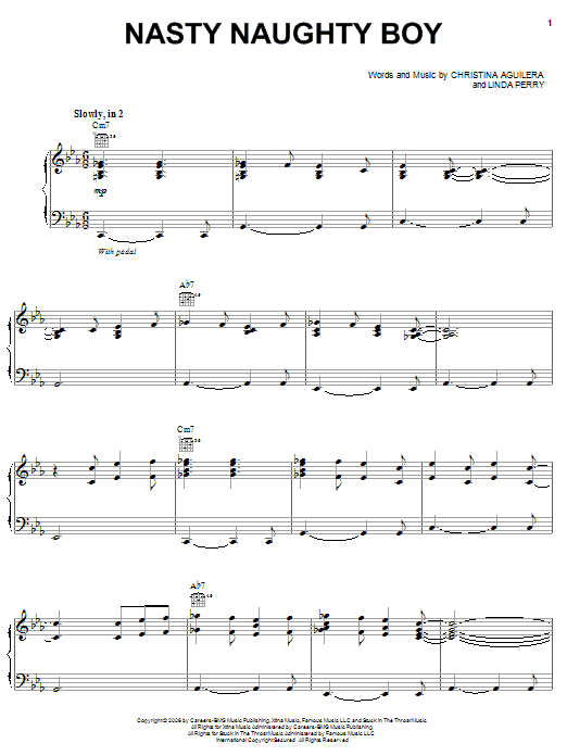 Preview Christina Aguilera Nasty Naughty Boy Pop sheet music, notes and chords for Piano, Vocal & Guitar (Right-Hand Melody), SKU: 62433 sheet music, piano notes, chords, guitar tabs, score, transpose, transcribe, how to play, guide, download, learn, tutorial, progression, song, artist, awards, billboard, mtv, vh1, tour, single, album, release