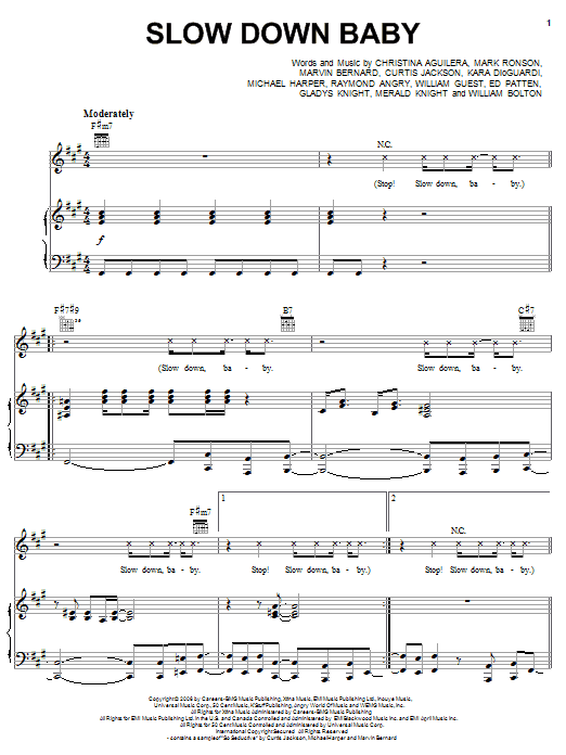 Preview Christina Aguilera Slow Down Baby Pop sheet music, notes and chords for Piano, Vocal & Guitar (Right-Hand Melody), SKU: 62436 sheet music, piano notes, chords, guitar tabs, score, transpose, transcribe, how to play, guide, download, learn, tutorial, progression, song, artist, awards, billboard, mtv, vh1, tour, single, album, release