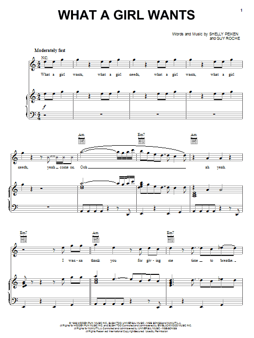 Preview Christina Aguilera What A Girl Wants Rock sheet music, notes and chords for Piano, Vocal & Guitar (Right-Hand Melody), SKU: 18231 sheet music, piano notes, chords, guitar tabs, score, transpose, transcribe, how to play, guide, download, learn, tutorial, progression, song, artist, awards, billboard, mtv, vh1, tour, single, album, release