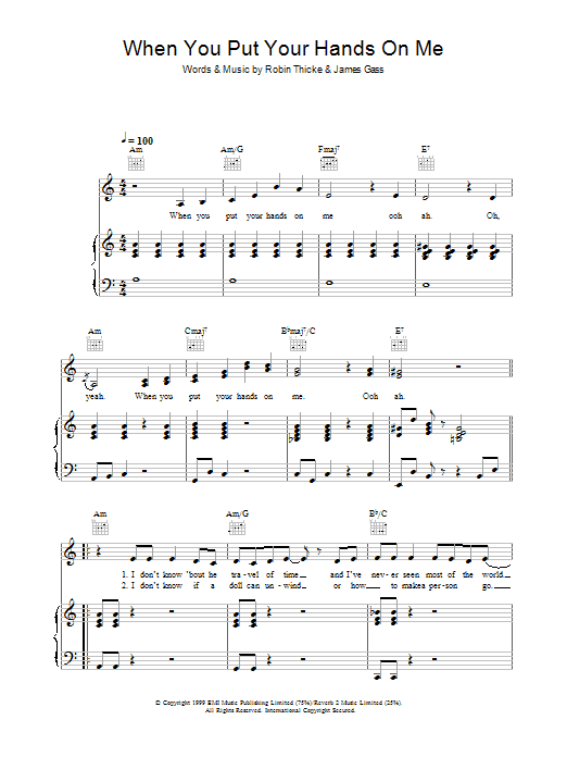 Download Christina Aguilera When You Put Your Hands On Me sheet music and printable PDF score & Pop music notes