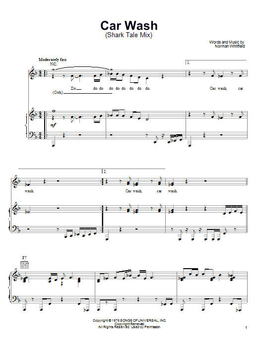 Preview Christina Aguilera & Missy Elliott Car Wash Film and TV sheet music, notes and chords for Piano, Vocal & Guitar (Right-Hand Melody), SKU: 51439 Download Christina Aguilera & Missy Elliott Car Wash sheet music and printable PDF score & Film and TV music notes