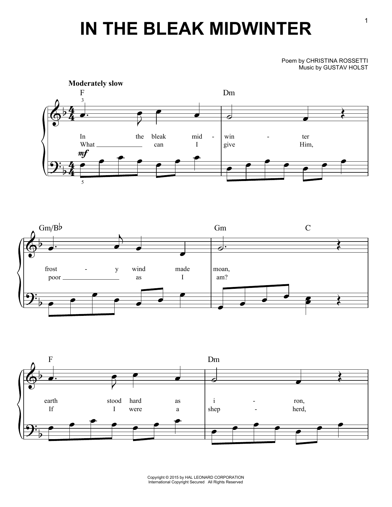 Preview Christina Rossetti In The Bleak Midwinter Winter sheet music, notes and chords for Easy Piano, SKU: 160126 sheet music, piano notes, chords, guitar tabs, score, transpose, transcribe, how to play, guide, download, learn, tutorial, progression, song, artist, awards, billboard, mtv, vh1, tour, single, album, release