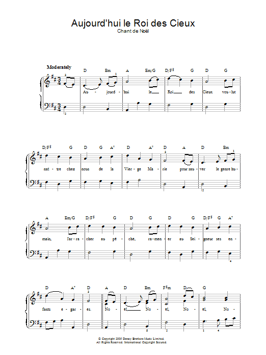 Download Chant de Noël Aujourd'hui Le Roi Des Cieux sheet music and printable PDF score & Christmas music notes