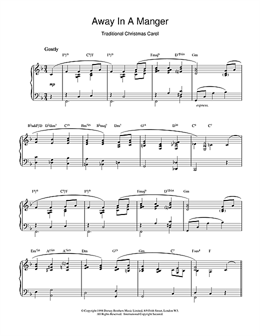 Preview Christmas Carol Away In A Manger (jazzy arrangement) Jazz sheet music, notes and chords for Easy Piano, SKU: 17908 sheet music, piano notes, chords, guitar tabs, score, transpose, transcribe, how to play, guide, download, learn, tutorial, progression, song, artist, awards, billboard, mtv, vh1, tour, single, album, release