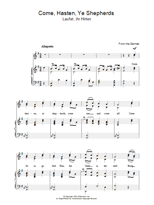 Download Christmas Carol Come Hasten Ye Shepherds sheet music and printable PDF score & Christmas music notes
